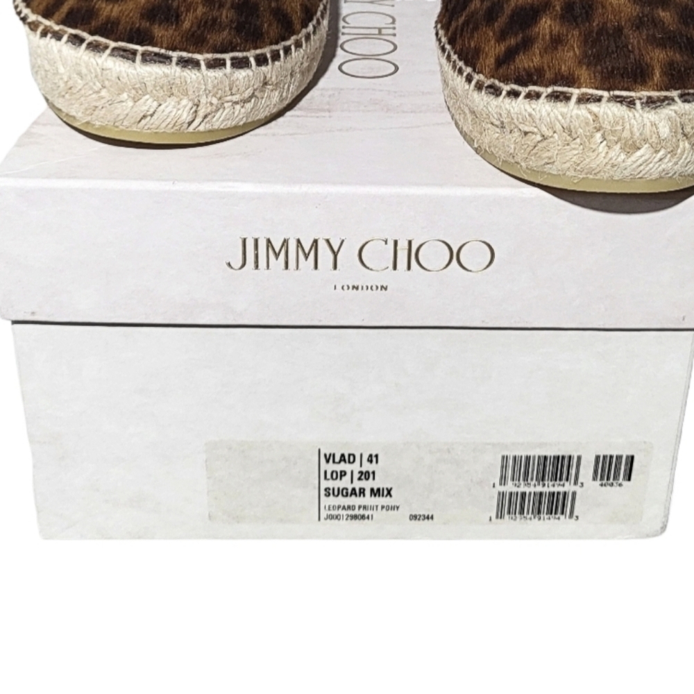Jimmy Choo Espadrilles Vlad Pony Hair Leopard Print Slip Ons Unisex - Picture 10 of 13